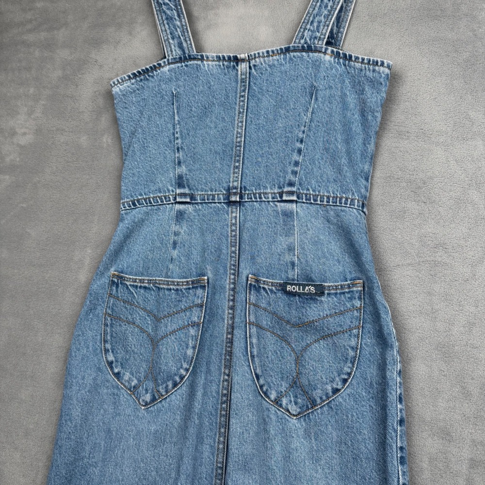 Rollas Denim Midi Dress Blue Button Front Front Pockets Size 6 XS Cotton Lyocell - Picture 11 of 12